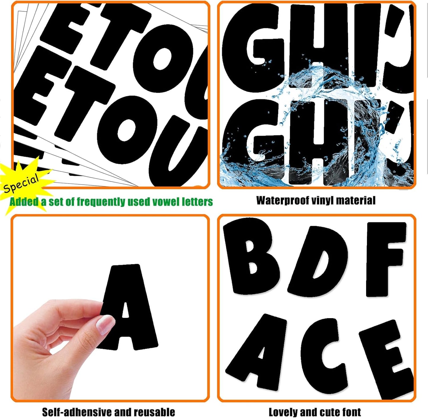 Bemeol 360 Pcs 30 Sheets Bulletin Board Letters 2.5 Inches Alphabet Stickers Self Adhesive Stick on Letters for Poster Board Classroom School Home Decor(Black)