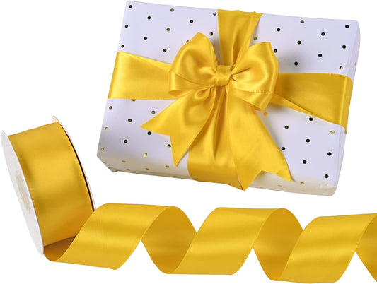 Maize Yellow Satin Ribbon 1-1/2" X 50 Yards Solid Color Double Faced Ribbons Perfect for Crafts Wedding Decor Bow Making Arts Sewing and More