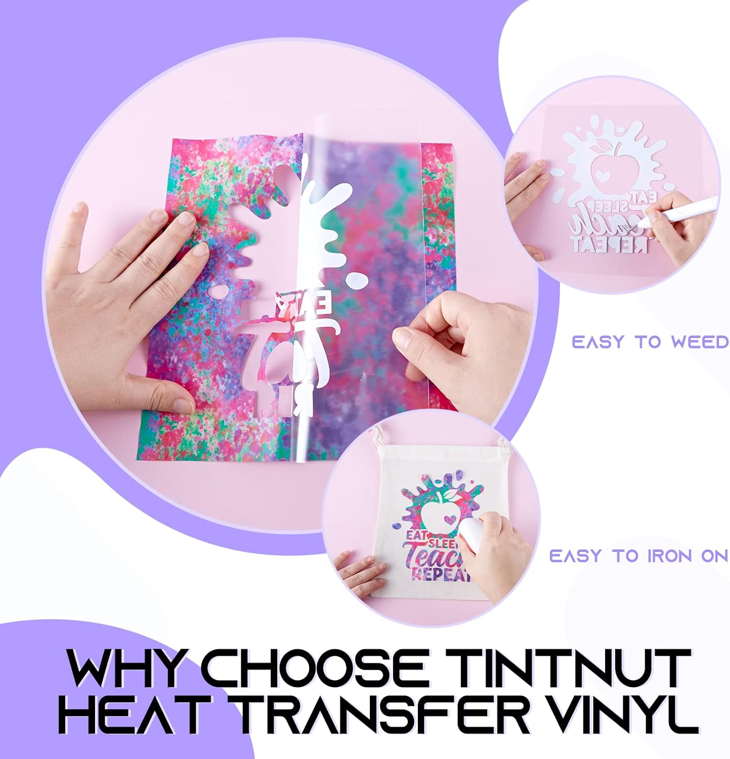 Tintnut Splash Heat Transfer Vinyl Roll - 12 Inch x 5ft Purple Watercolor Ink Patterned HTV Splatter Iron On Vinyl DIY T-Shirts Hats Clothes Canvas Bags