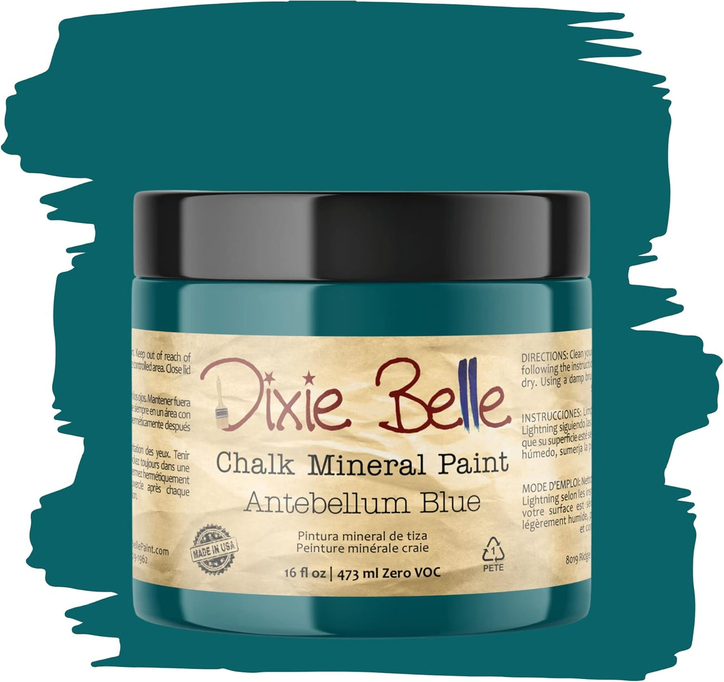 Dixie Belle Paint Company Chalk Finish Furniture Paint - Antebellum Blue (16oz) - Matte Dark Teal Chic Chalk Mineral DIY Furniture Paint