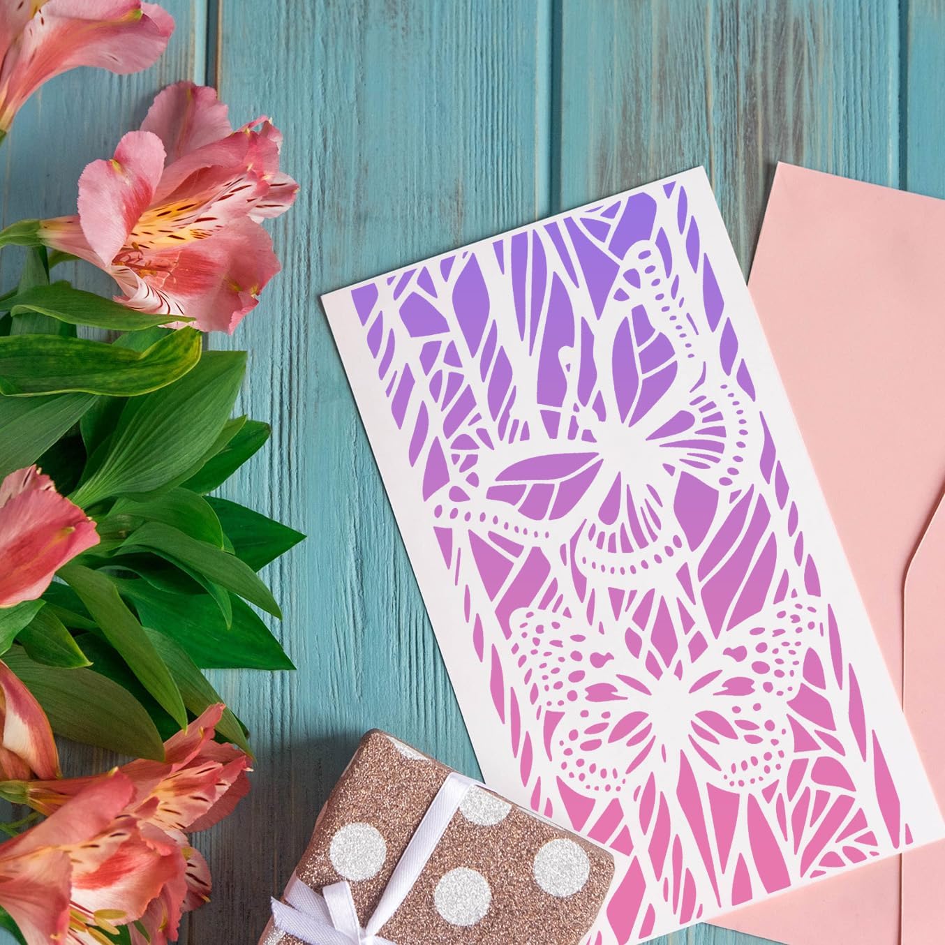 Stencils for Crafts Reusable Texture Stencils Background Stencil Leaf Floral Templates for Painting on Wood Furniture Card Canvas Paper Scrapbook(Border Stencil03-18p)