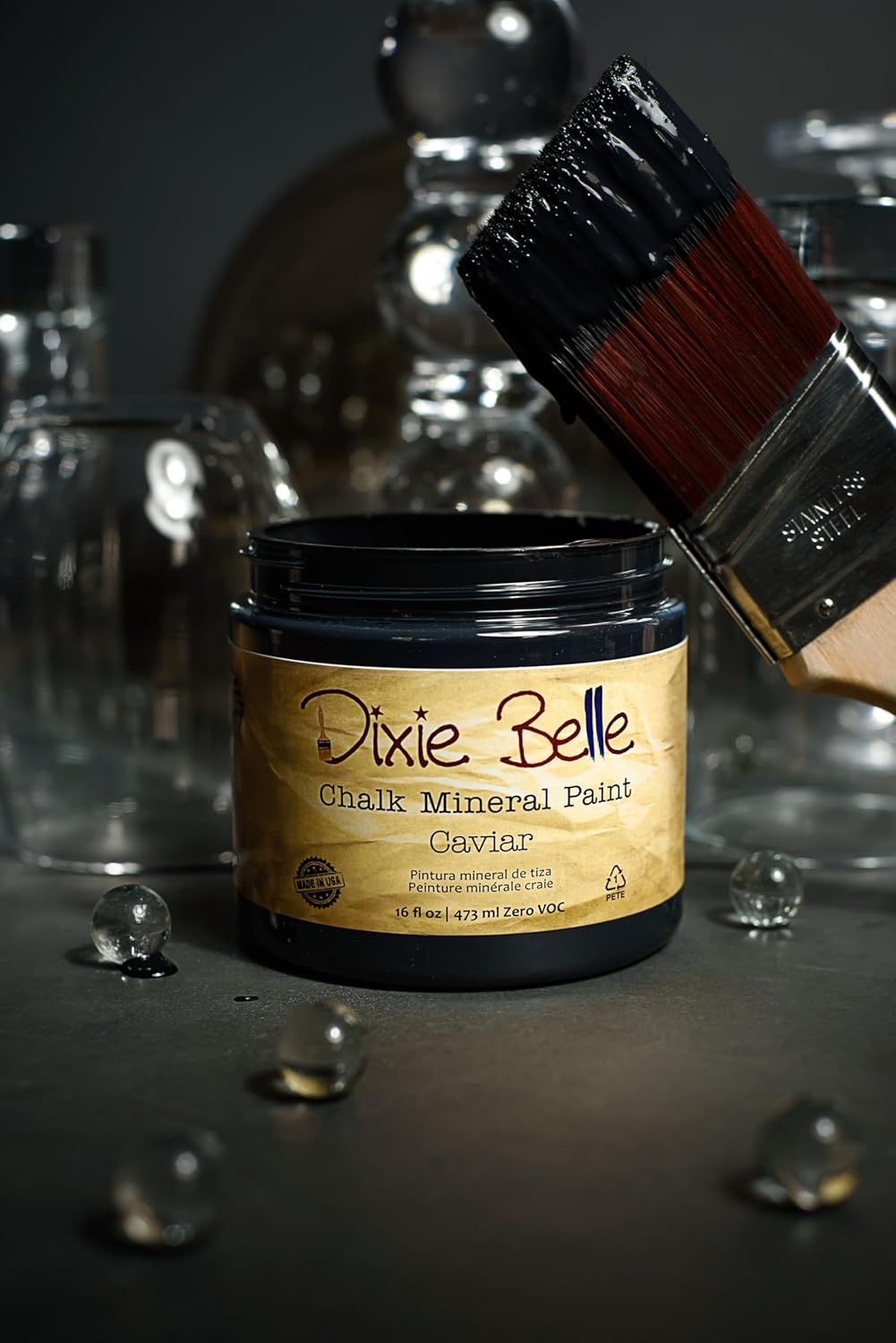 Dixie Belle Paint Company Chalk Finish Furniture Paint - Caviar (32oz) - Matte Black Chic Chalk Mineral DIY Furniture Paint