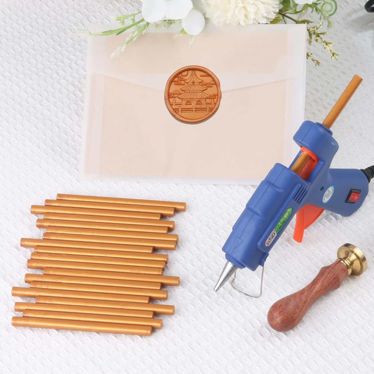 Gold Sealing Wax Sticks, WASOHLING 20Pcs Glue Gun Wax Seal Sticks for Wax Seal Stamp, Metallic Gold Wax Seals for Christmas Wedding Invitation Envelope Letter Seals, Craft Adhesive (Mini Size)