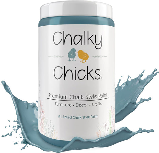Chalky Chicks All-in-One Chalk Paint for Furniture or Cabinet - 32 Fl Oz - Matte Finish Y Blue (Medium Blue) for Metal, Wood Furniture Paint - No Sanding All-in-One for Home Decor & Crafts, USA Made