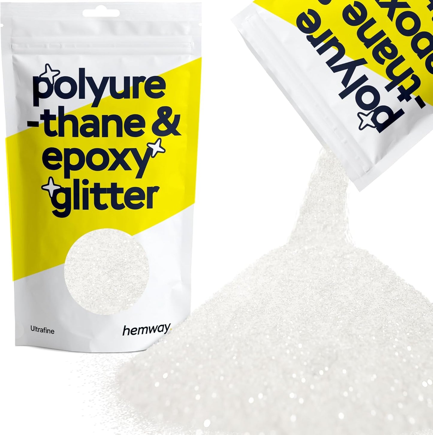 Hemway Polyurethane & Epoxy Glitter 100g Metallic Crystal Flake Additive for Halloween, Jewellery Making, Tumblers and Resin - Ultrafine (1/128" 0.008" 0.2mm) - White Iridescent