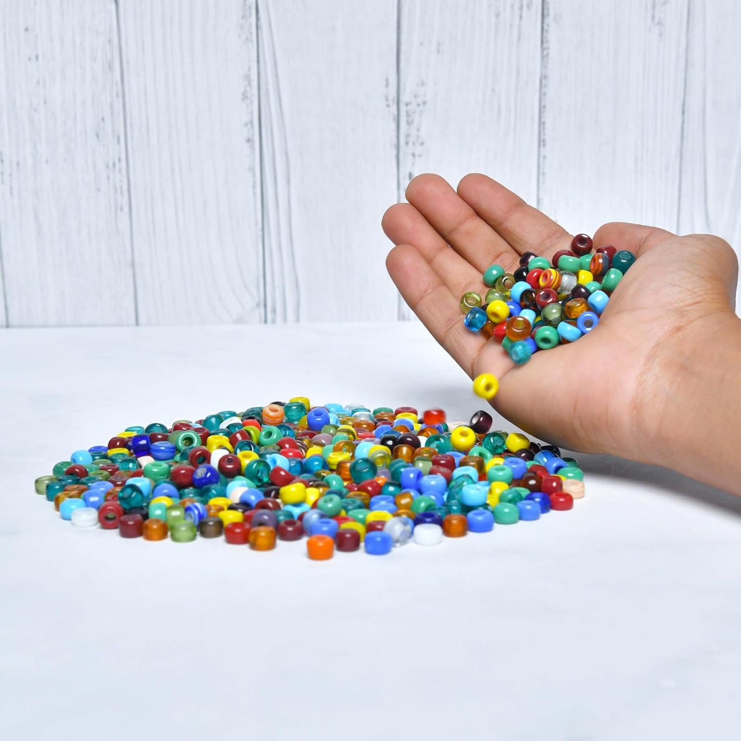 1/2 LB Bag of Assorted Pony/Crow Glass Beads for Jewelry Making, Lampwork Bead Mix for Bracelets and Necklaces, Crafting Beads Supplies Kit, Large & Small Beads (Crow Beads Mix)