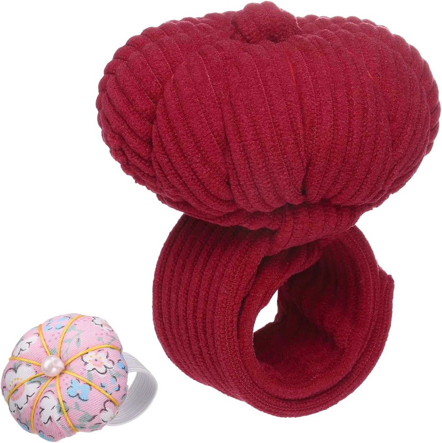 HARFINGTON Wrist Pin Cushions, Sewing Needle Pin Cushion Adjustable Strap with Elastic Strap Finger Ring Pincushions Fit All Wrist Sizes for Sewing Quilting Needlework DIY Crafts, Red/Pink