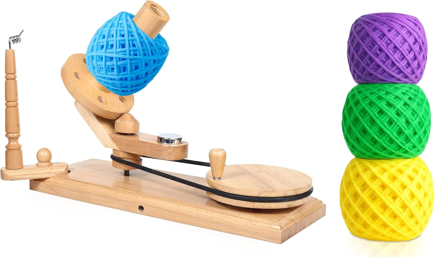 Yarn Winder – Large Handcrafted Wooden Ball Winder for Knitting, Crocheting & Weaving – Heavy-Duty Natural Beachwood Yarn Winder for 8-12 oz Yarn Cakes