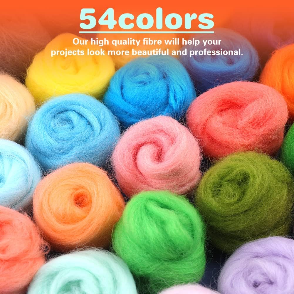 Mayboos 54 Colors Fiber Wool Yarn, 5.71oz Wool Roving for Needle Felting Wool DIY Hand Spinning, 3g/Color
