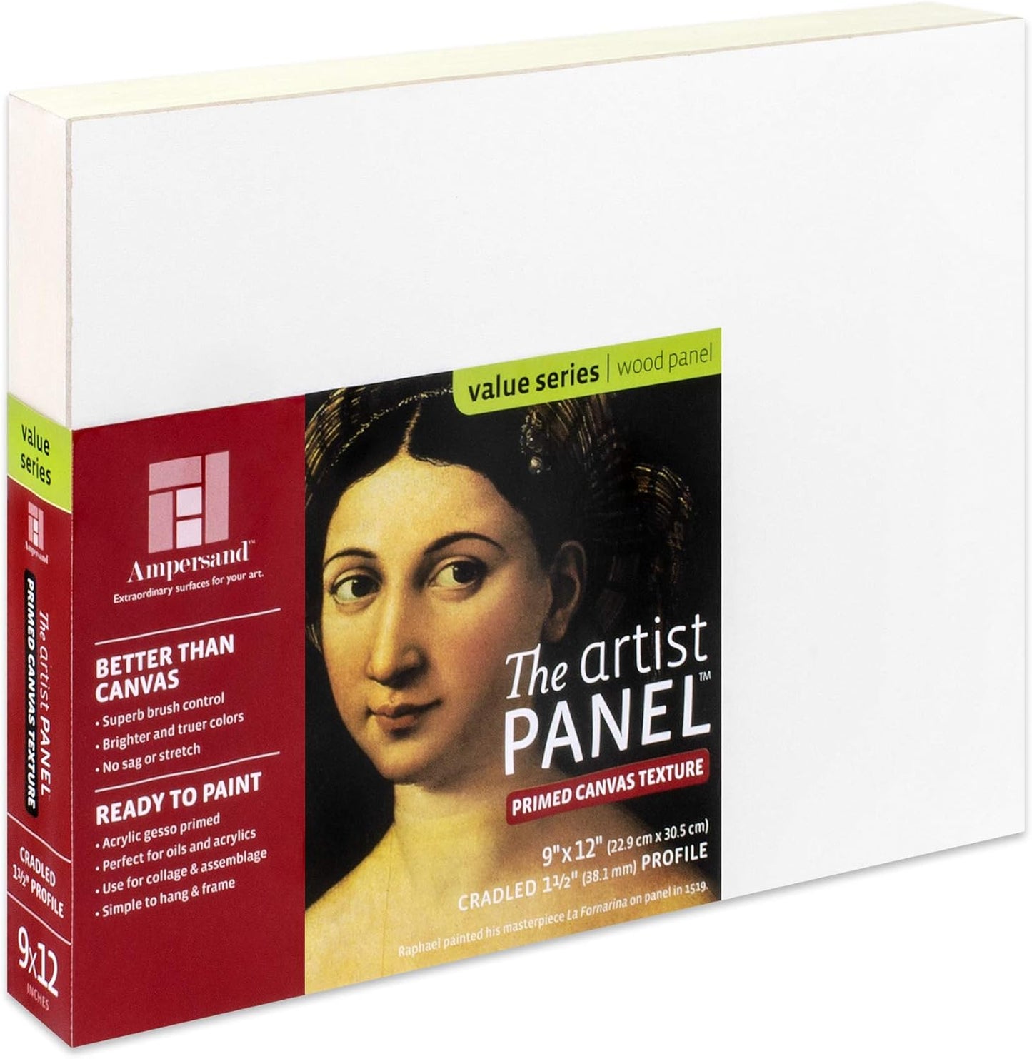 Ampersand Art Supply Wood Gesso Art Painting Panel: Canvas Texture, 1.5 Inch Cradle, 9" x 12"