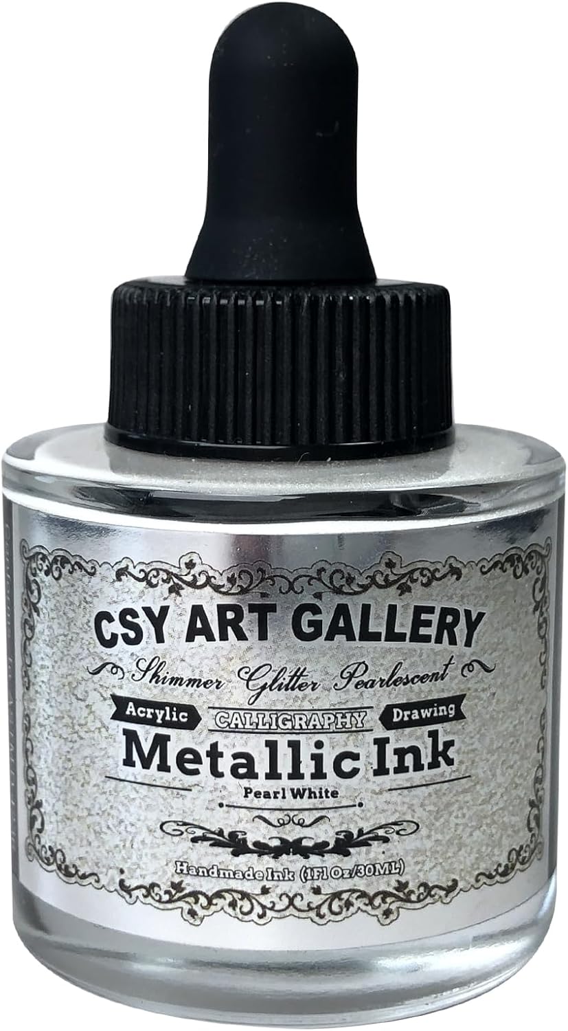 CSY Art Gallery Silver-White Calligraphy Inks for Artist -Acrylic Ink Paints 30ml – Perfect for Canvas, Wood, Ceramic, and DIY Projects (Pearl White)