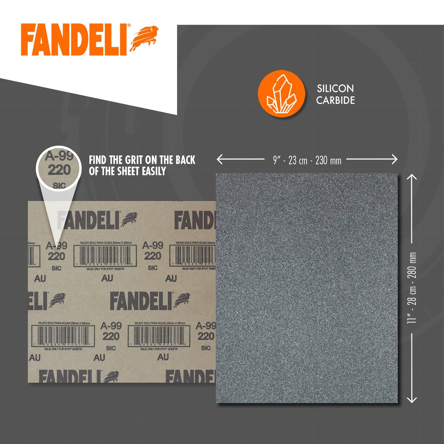 Fandeli | Waterproof Sandpaper | Assorted Grits (220, 320, 400) | 50 Sheets of 23 x 28 cm | Waterproof Car Sandpaper | Sanding Paint | Sanding Varnish