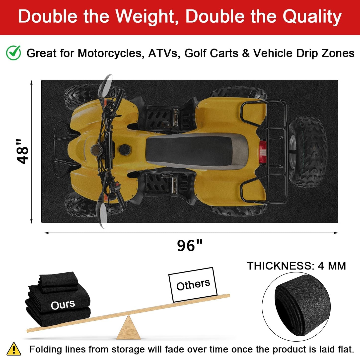 Golener Oil Spill Mat - Garage Floor Mat, Absorbent Oil Pad, Premium Maintenance Mat, Waterproof, Contain Liquid, Protect Garage Surface from Spill & Stain, Reusable, Washable, Durable, Black, 48”x96”