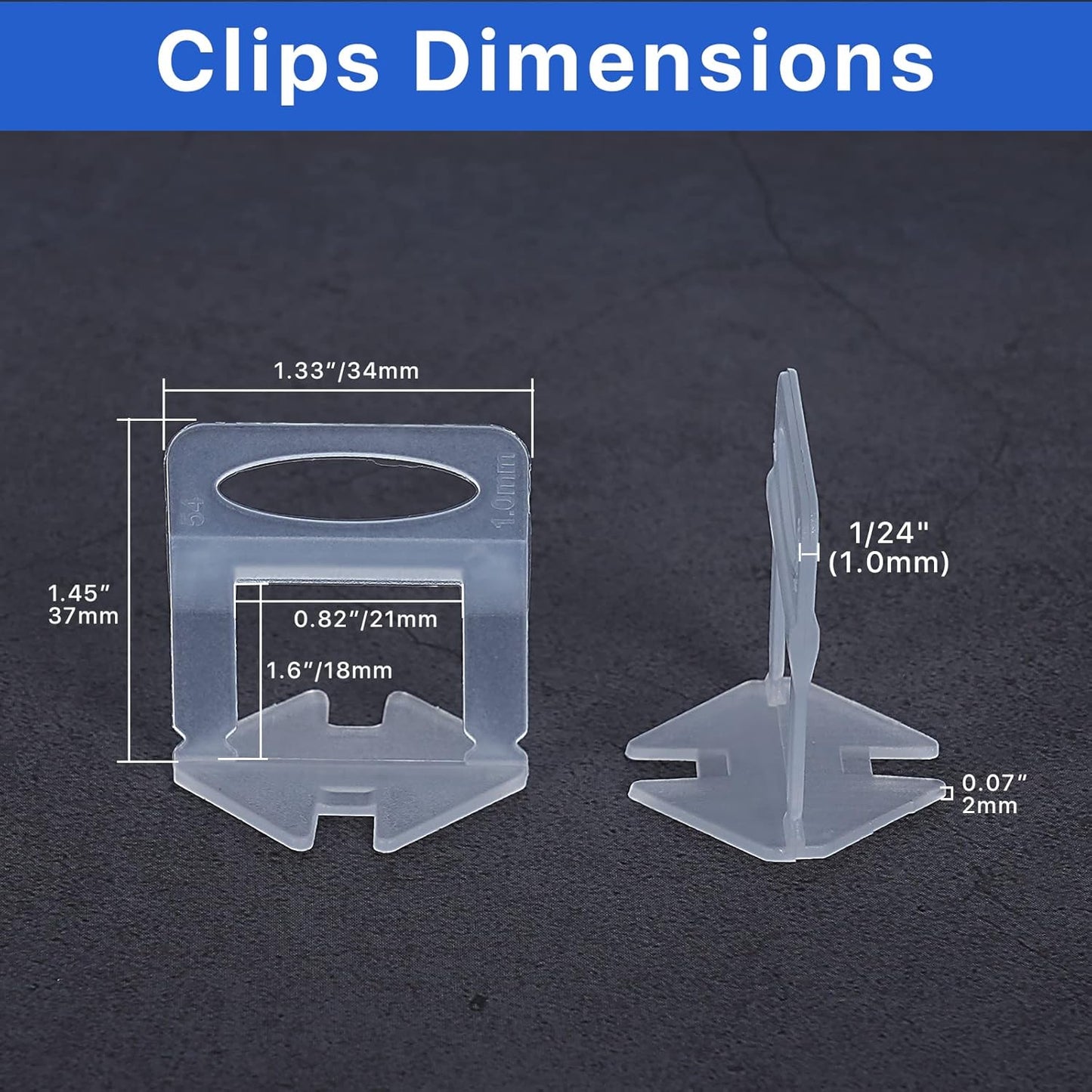 Tile Leveling System Clips Spacers Tile Leveler Clips DIY Tile Leveler Spacers 1000 Pcs 1/32" (1mm) for Professional Ceramic Tile and Stone Installation (1000 1/32")