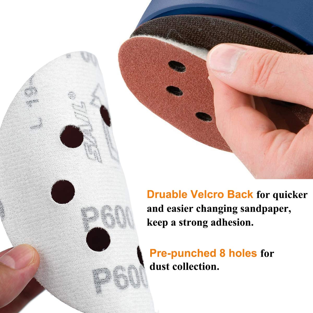 5-Inch 8-Hole Hook and Loop Sanding Discs, 600/800/1000/1200/1500/2000 Fine Grits Sandpaper for Random Orbit Sander, 60-Pack