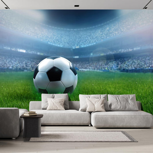 wall26 Wall Sticker/Wall Mural Close Up of a Football Ball on a Full Stadium, Not Peel and Stick, Non-Woven Wallpaper Decorative for Bedroom, Living Room, Office - 120x144 inches