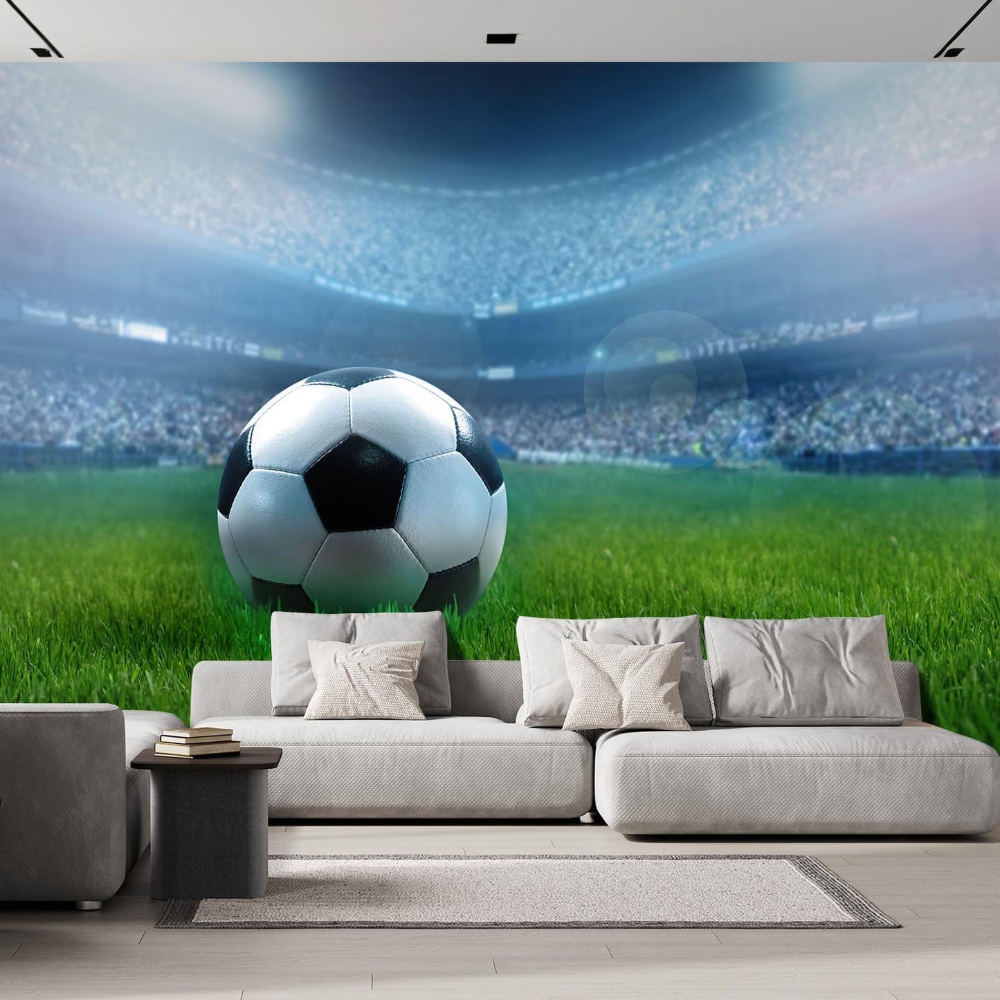 wall26 Wall Sticker/Wall Mural Close Up of a Football Ball on a Full Stadium, Not Peel and Stick, Non-Woven Wallpaper Decorative for Bedroom, Living Room, Office - 99x96 inches