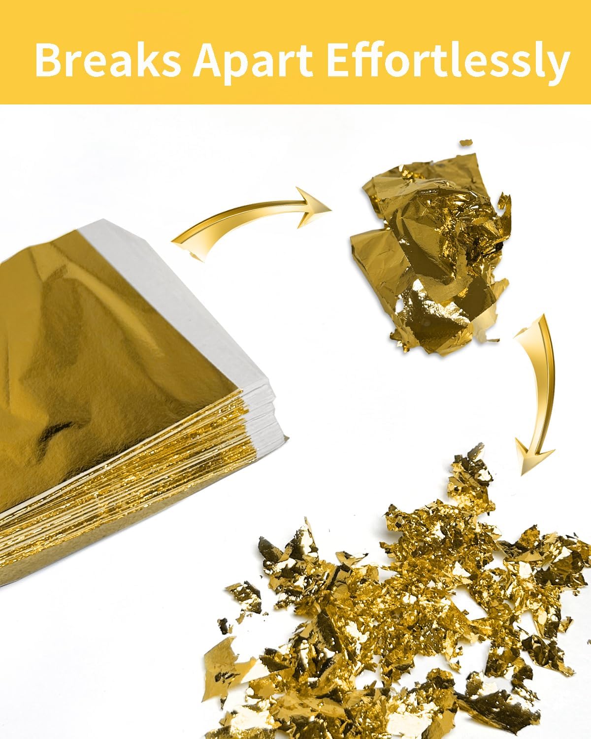 Luckymica Gold Leaf Sheets, 100 Pcs Adequate Gold Foil Sheets for Arts, Crafts, Decoration, Gilding, Paints, DIY, 5.5" x 5.5"