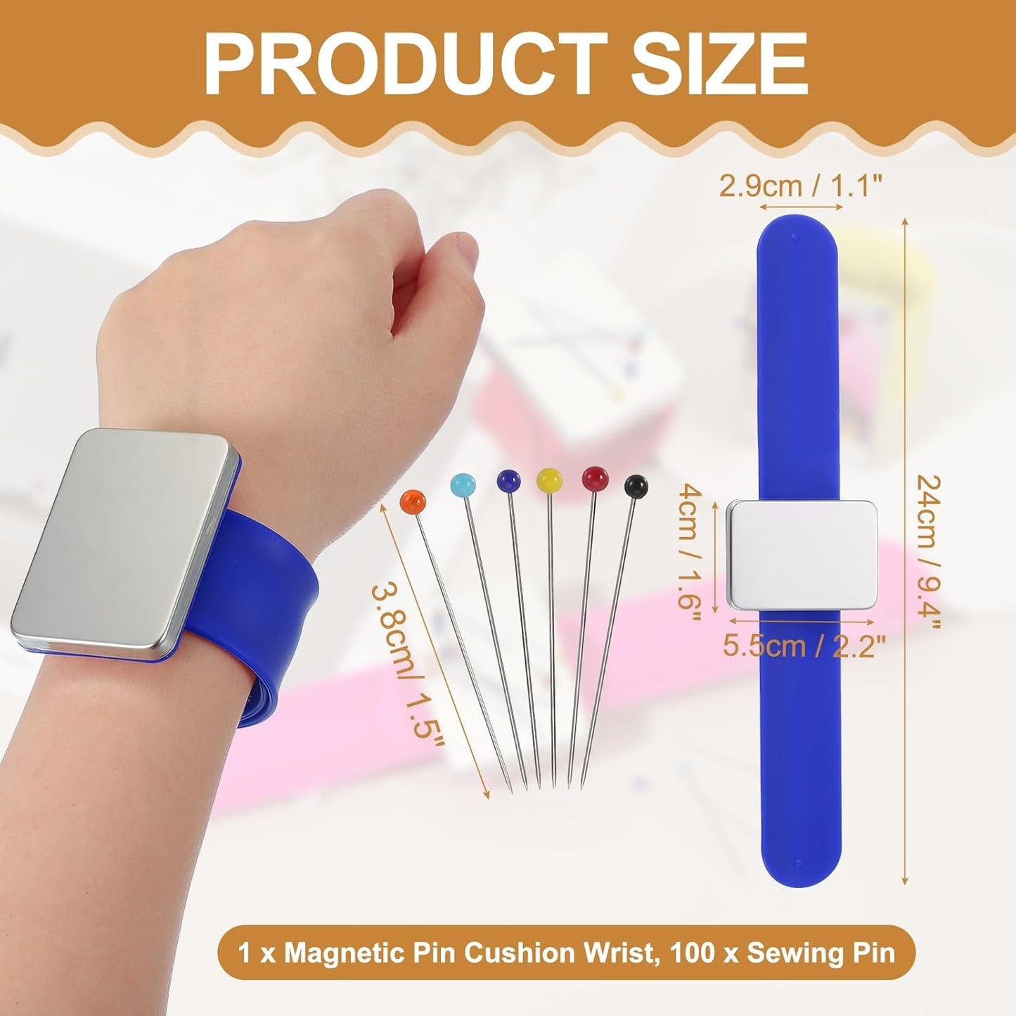 PATIKIL Magnetic Wrist Pin Cushions for Sewing, Magnetic Pin Cushion Magnetic Wrist Gel Band Holder Wristband Pincushion with Pins for Sewing Braiding Quilting Hair Clips, Blue