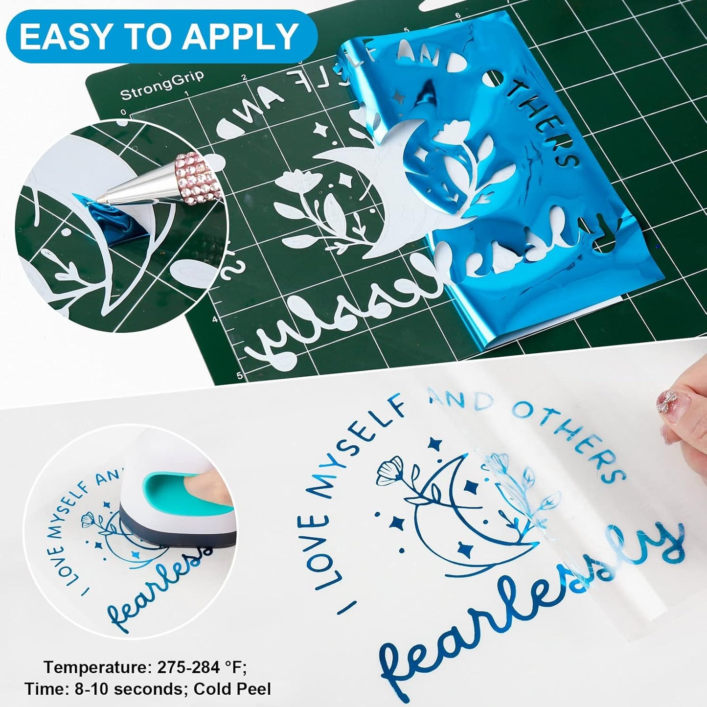 VINYL FROG Metallic Foil HTV Vinyl Roll 12" x5ft Blue Heat Transfer Vinyl Chrome Iron on Vinyl Easy to Cut & Weed DIY Heat Press Design for T-Shirts