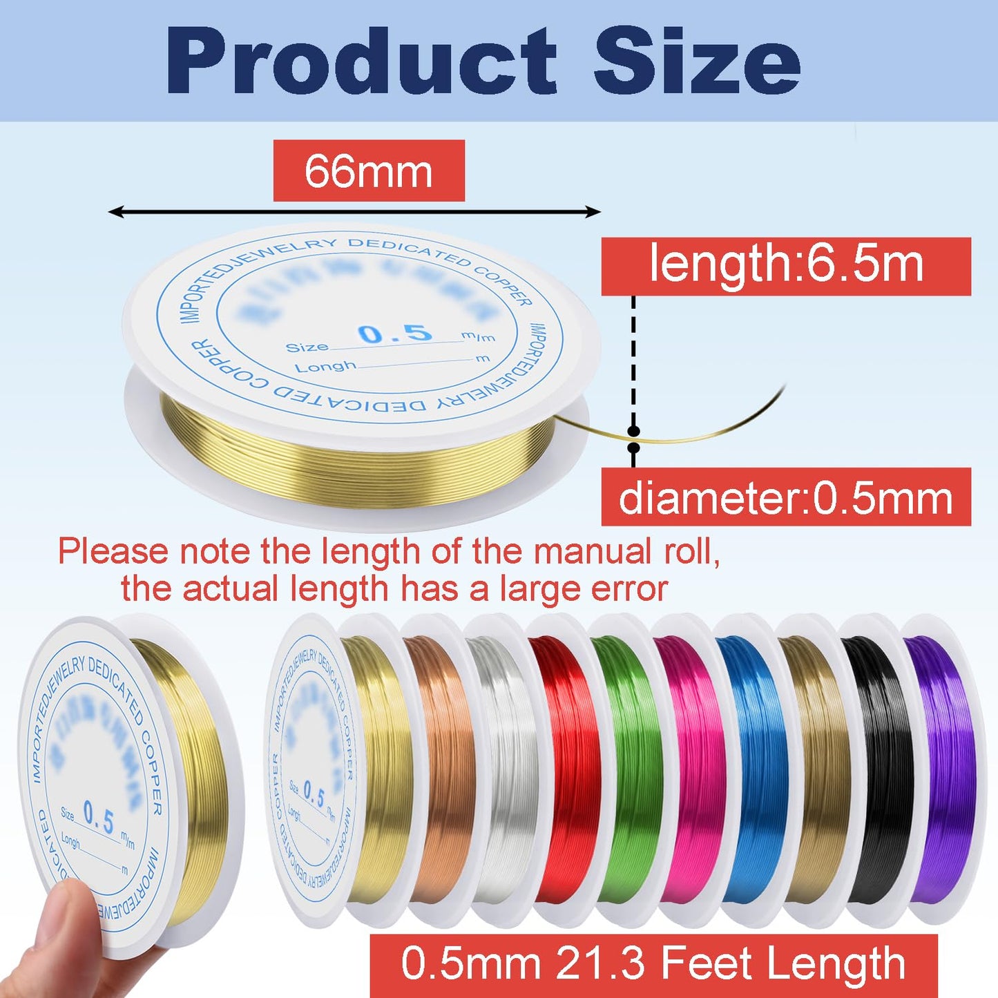 0.5 mm Dia. 10 Rolls Copper Jewelry Wire, Beading Wire for Jewelry Making Bracelet Earrings Rings Necklaces Flower Craft Projects, 10 Assorted Colors