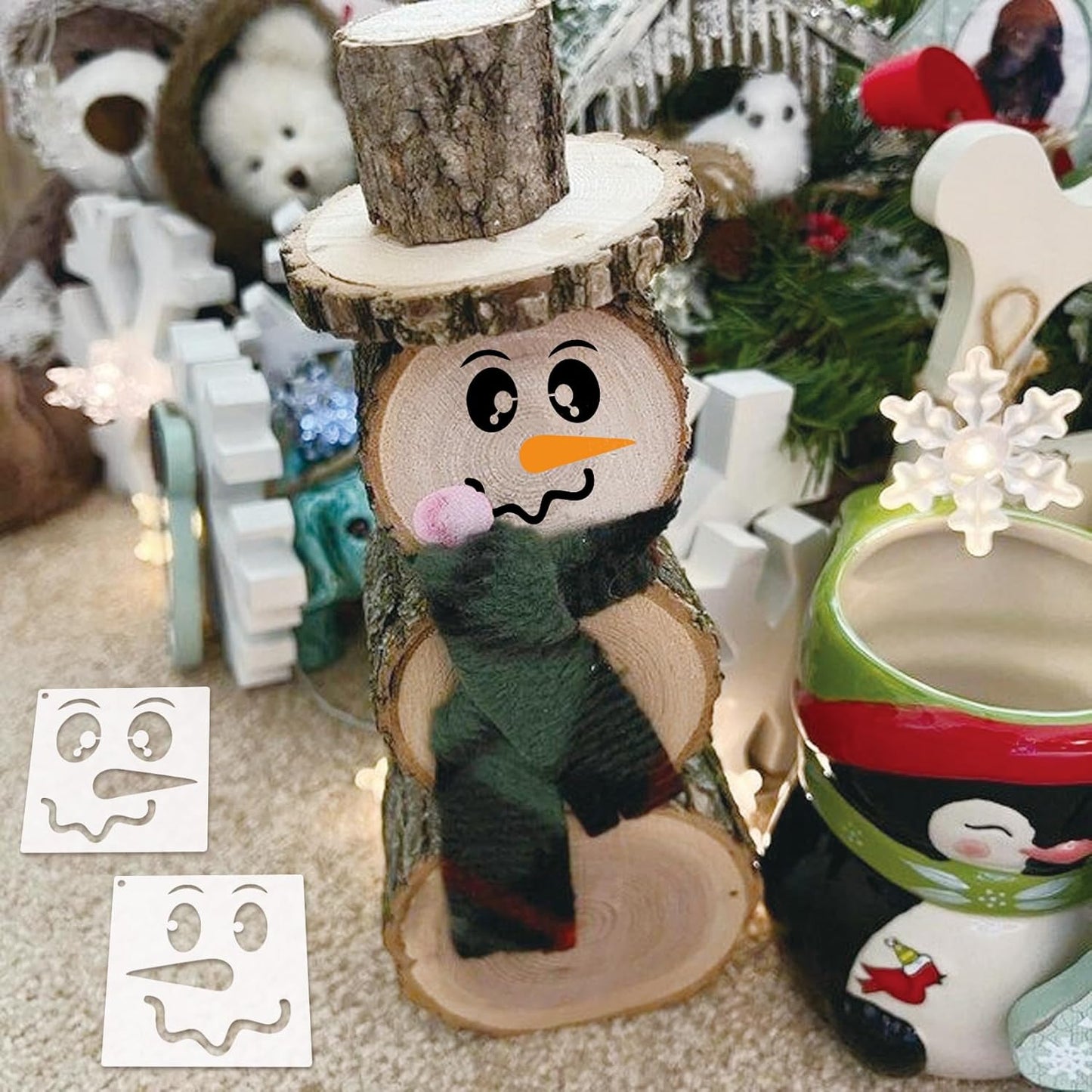 ﻿25pcs Christmas Snow Man Face Stencils for Crafts Reusable Drawing Stencil Small Ornament Stencils for Painting on Wood Christmas Balls Wall Home Decorations(25 Snowface 3in)