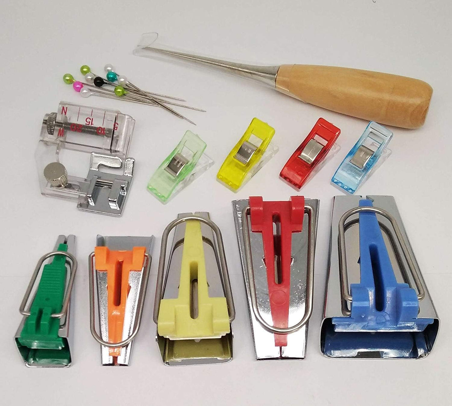 YICBOR Bias Tape Maker 6mm 9mm 12mm 18mm 25mm Fabric Bias Binding Maker with Binder Foot Bradawl Quilting Clips Sewing Pins Kit (Bias Tape Maker(Box))