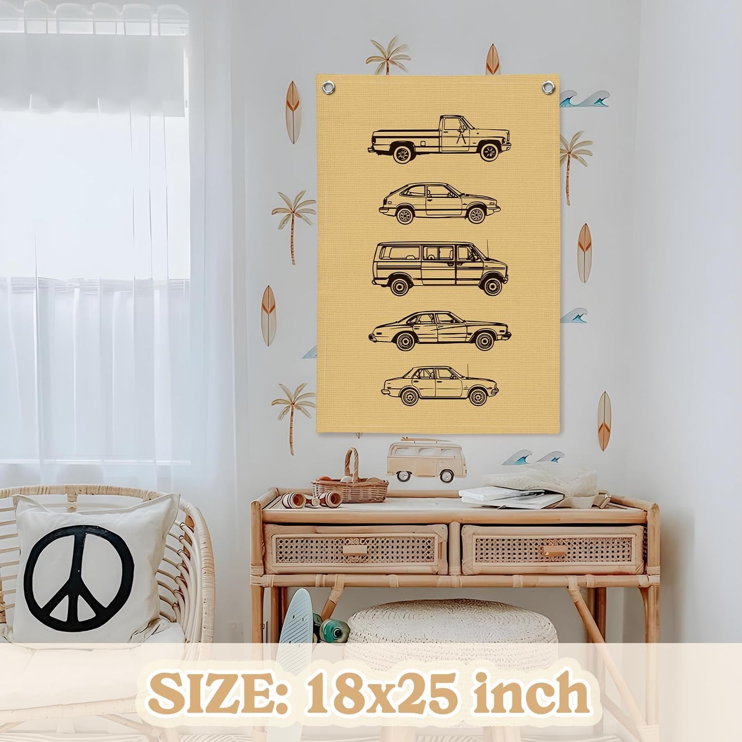 Boy Room Decor,Cars Room Decor for Boys Linen Canvas Banner,Toddler Wall Hanging Pennant Flag for Boys Kids Bedroom Dorm Nursery 18x25 Inch