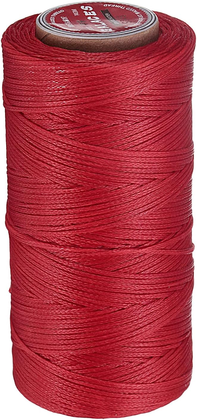 uxcell Flat Leather Sewing Waxed Thread, 140m / 153 Yards Polyester Wax String, 300D Wax Stitching Cord for Leather Crafts, Bookbinding, Bracelets Braided, Red