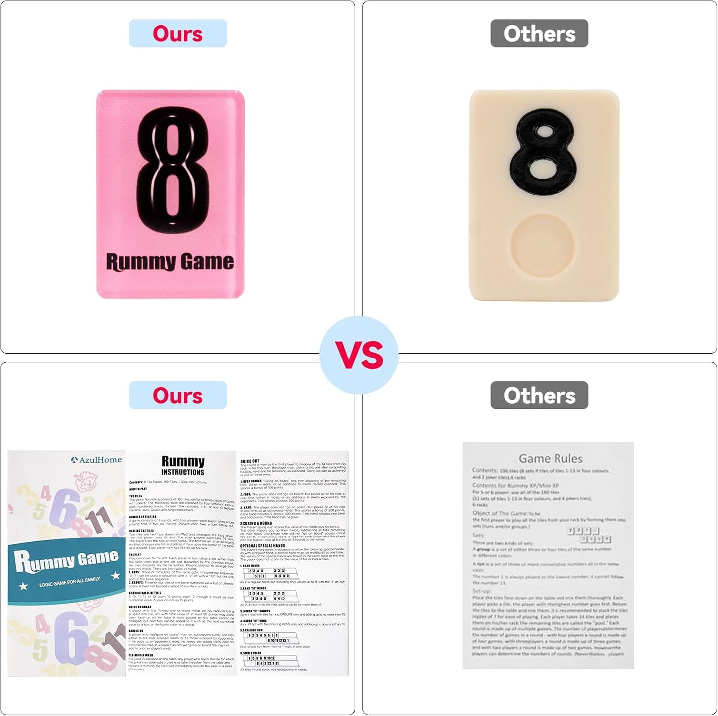 Rummy Cube 6 Player Edition with 6 Wooden Racks 160 Acrylic Tiles (1.5'') Rummy Game with Bag 6 Player Travel Size Rummy Game Large Number Rummy Tiles Game Set for Family Classic Board Games (Pink)