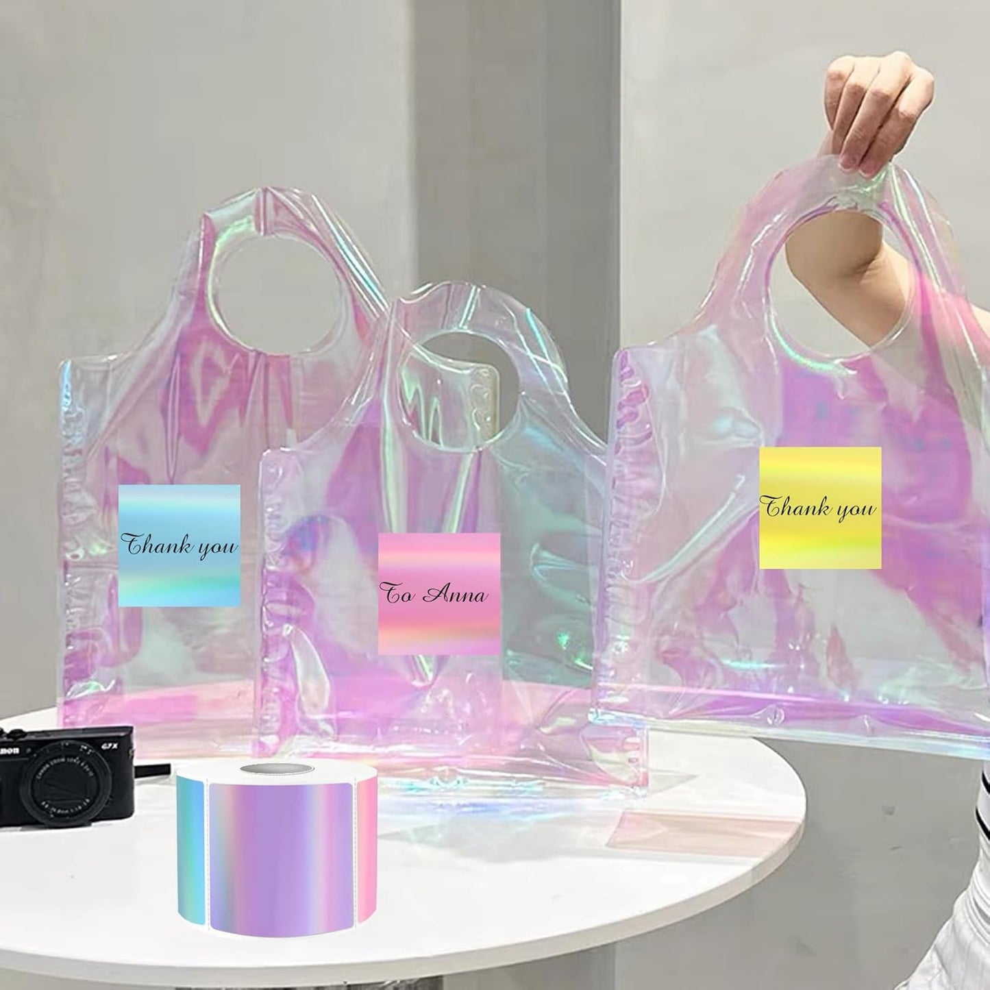 Square Thermal Labels Stickers 2" x 2", Holographic Thermal Stickers Labels, Glitter Self-Adhesive Direct Thermal Label for Small Business- Holographic 5 Colors