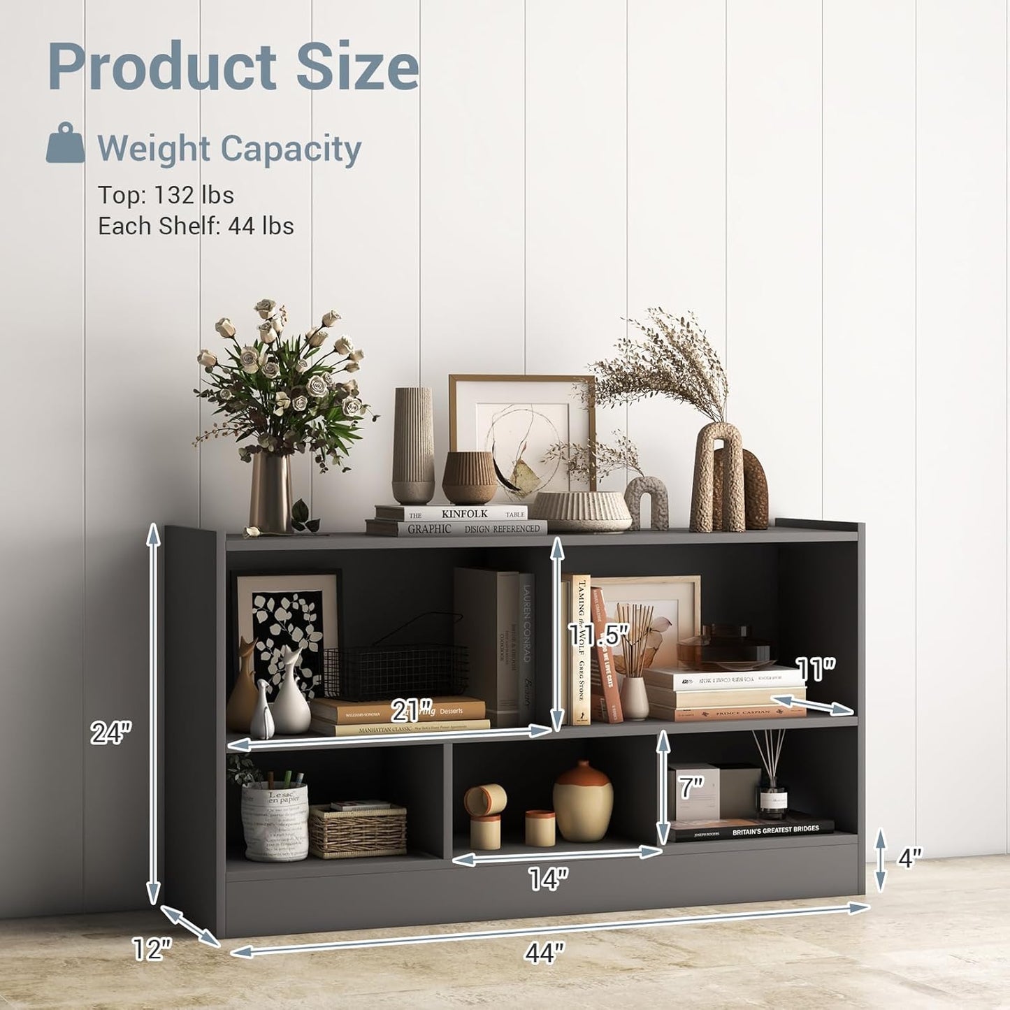 LOKO 2 Tier 5 Cube Bookcase, Open Shelf Storage Cabinet, Wooden Display Cabinet Shelf, Multipurpose Bookshelf for Living Room, Bedroom, Hallway, Home Office, Classroom (Grey)