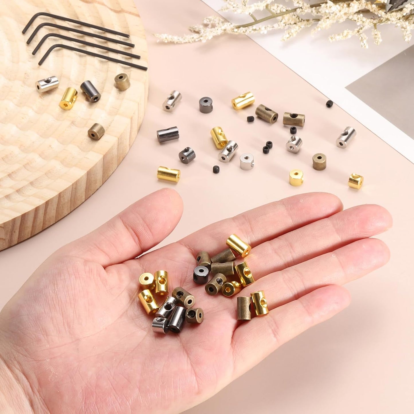 MECCANIXITY 70 Pcs Metal Locking Pin Backs, Locking Pin Keepers Clasp 9mm(H) with 4 Wrench Replacement in Storage Case for Badge, Brooch, Black, Gold Tone