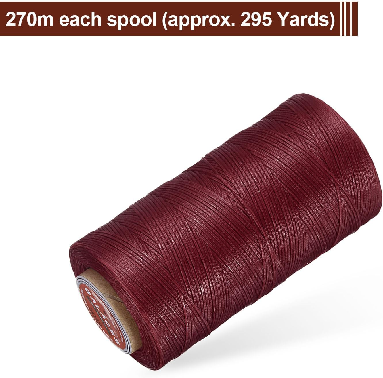 uxcell Flat Leather Sewing Waxed Thread, 270m / 295 Yards Polyester Wax String, 150D Wax Stitching Cord for Leather Crafts, Bookbinding, Bracelets Braided, Burgundy