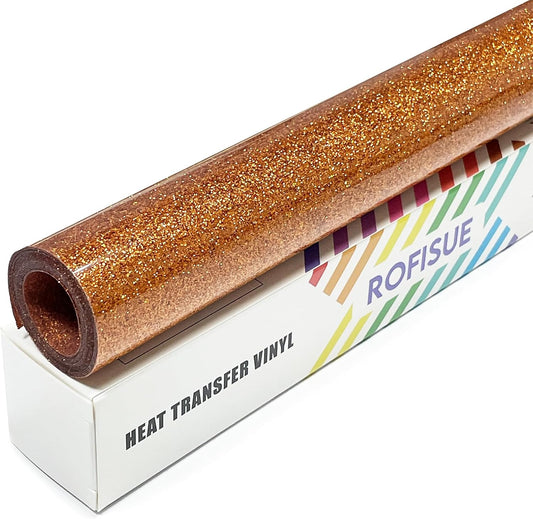 Bronze Glitter Heat Transfer Vinyl 12Inch*6FT Glitter Iron on Vinyl for T Shirts Easy to Cut and Weed Compatible with All Cutter Machines HTV Vinyl Iron on for Cricut (Bronze, 12Inches*6Ft)