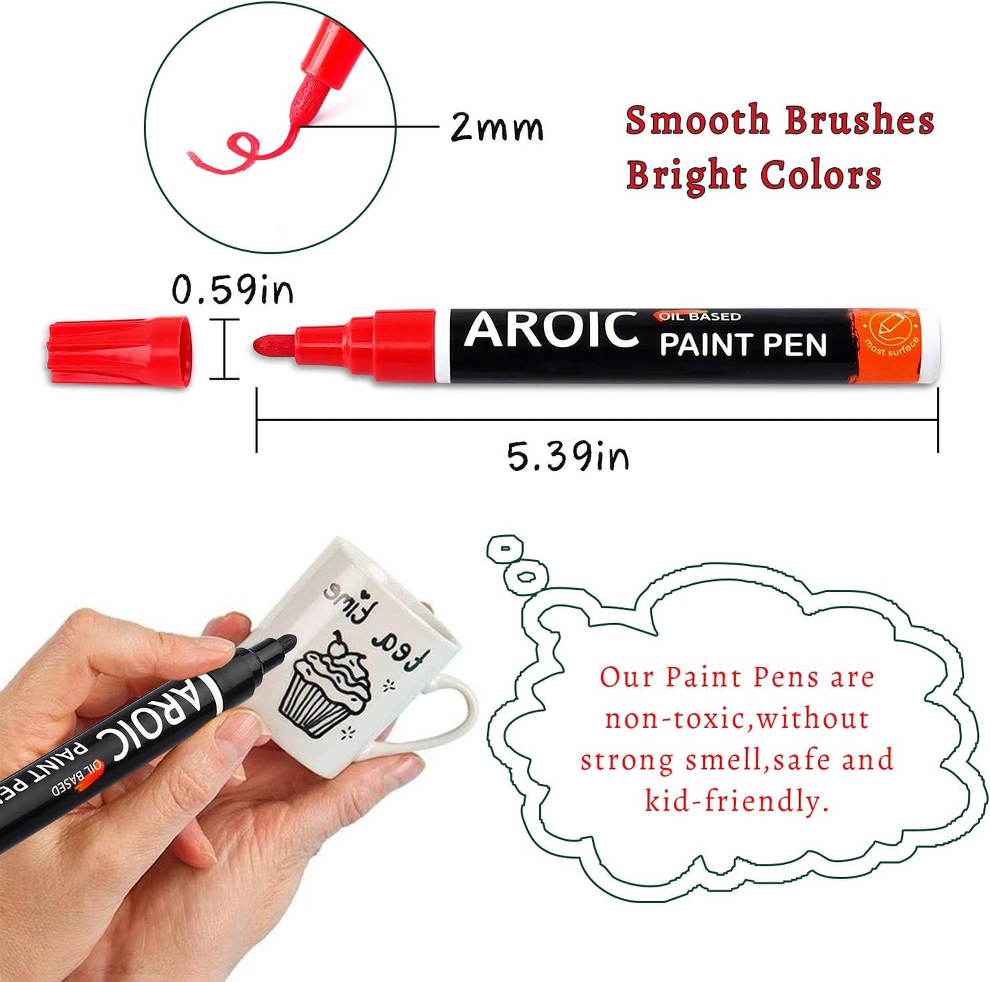 AROIC Paint Pens Paint Markers, 16 colors Oil-Based Waterproof Painting Marker Pen Set On Rock, Wood, Fabric, Metal, Plastic, Glass, Canvas, Mugs, Waterproof, DIY Craft and More