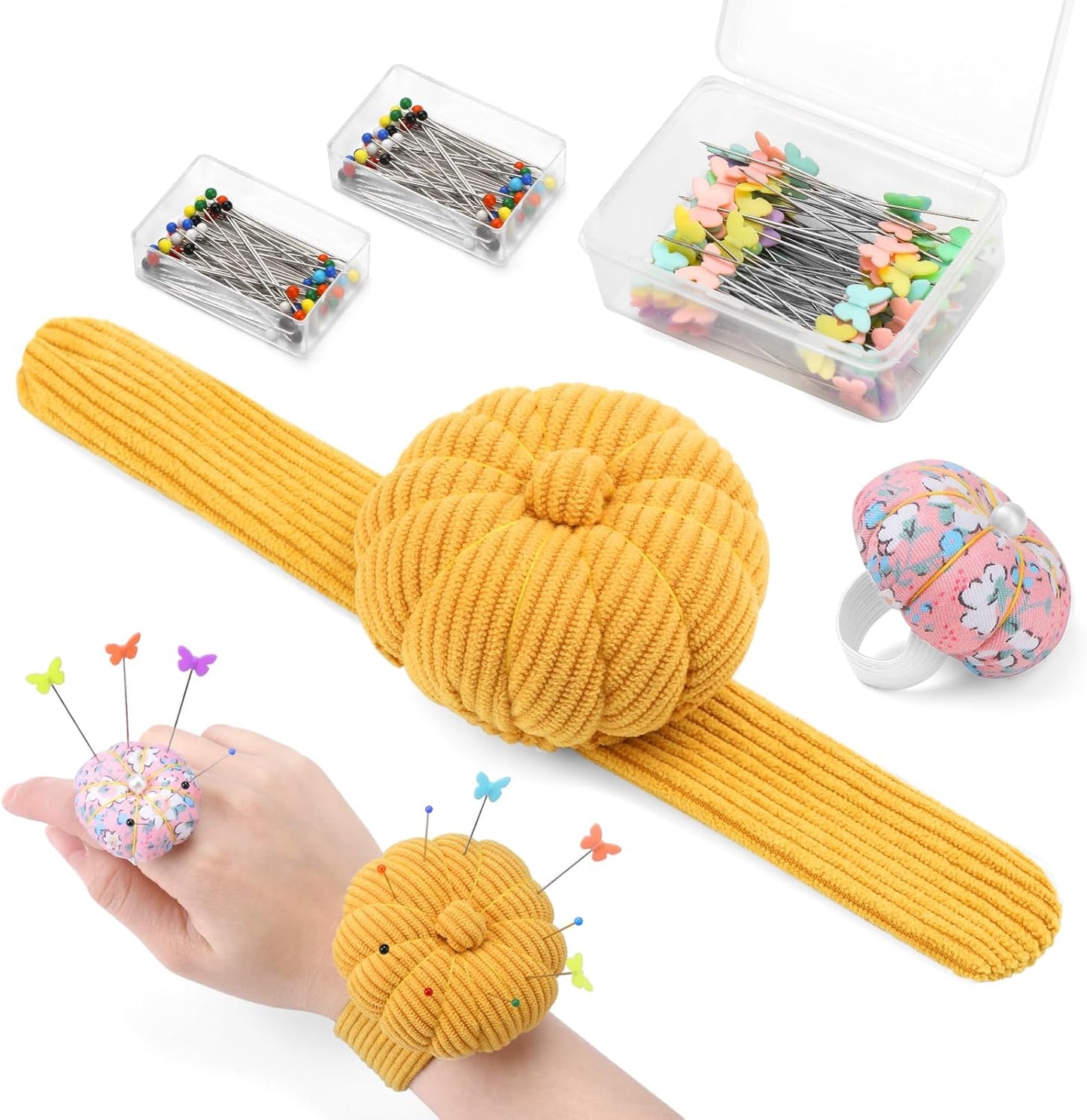 UzecPk Wrist Pin Cushions for Sewing Cute, Sewing Pin Cushion, Wrist Pin Cushion Finger Ring Pincushion with Elastic Strap, Sewing Products with 200PCS Sewing Pins for Sewing and Quilting