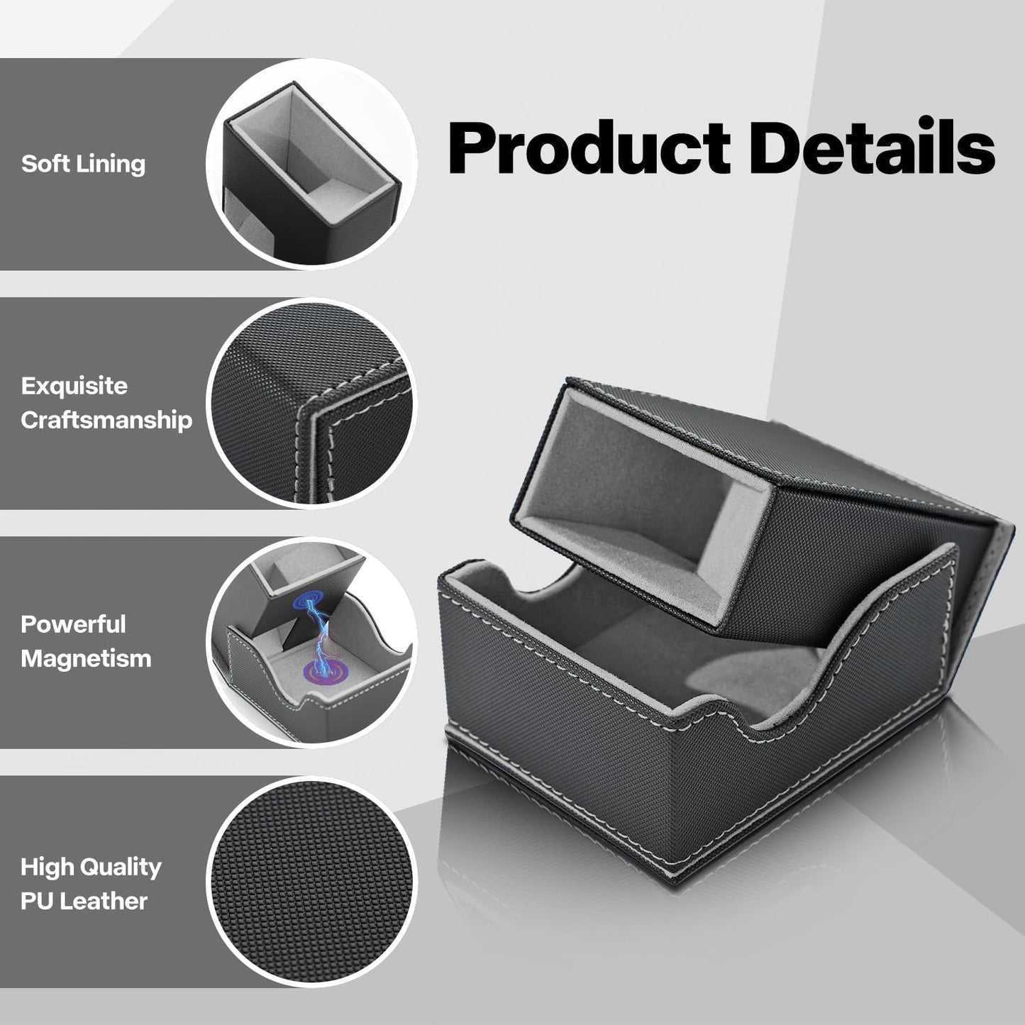 Dice Roller Tower, Premium DND Magnetic Dice Tray, Foldable PU Leather Dice Tower RPG Gifts for Dungeons and Dragons MTG Dm & Player Black/Grey