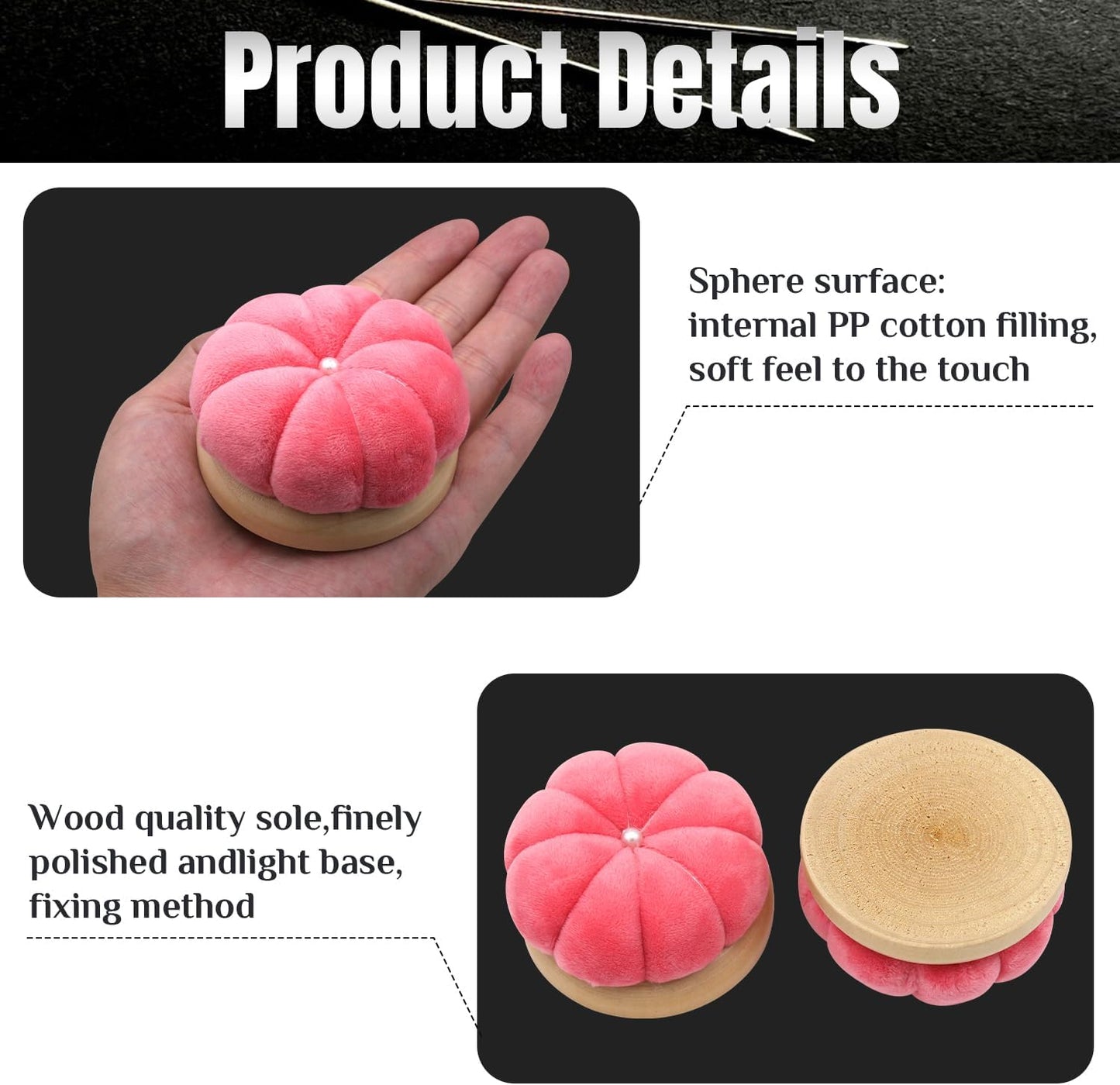 Uxney Pin Cushion,Wooden Sewing Pin Cushion Pincushion Needle Cushion for Sewing Quilting Needlework DIY Crafts(Watermelon Red,2 PCS)