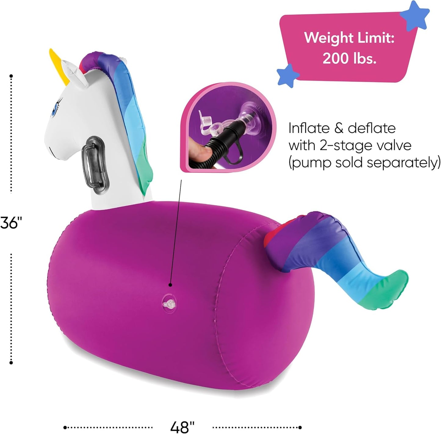 Hearthsong Hop N Go Inflatable Unicorn Riding Bouncy Hopping Toys for Kids Ages 5+ - Ride On Bouncer Animal Hopper Jumping Toys for Outdoor Games