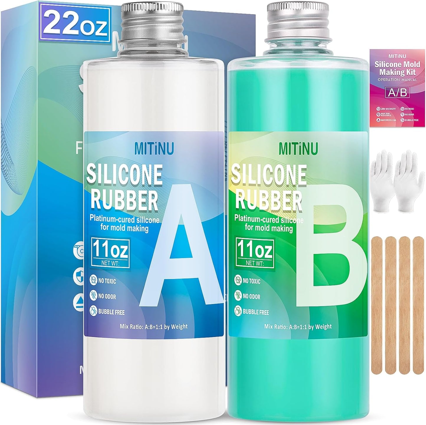 22 oz Liquid Silicone Mold Making Kit, 15A Mold Making Liquid Silicone Rubber, Volume Ratio 1:1, Color Jade Green, Suitable for Making Silicone Molds for Resin, Soap, Concrete, Wax