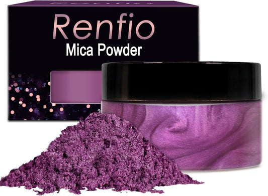 Renfio 100g Mica Powder Pigment, Metallic Natural Dye Mineral Pearl Shimmer Epoxy Resin Dye for Painting Soap Making Slime Bath Bombs 3.5 Oz - Deep Purple