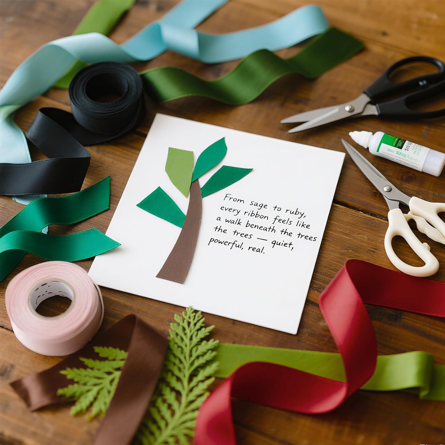 5/8 Inch Assorted Satin Ribbon Set, 50 Yards Double Faced Pack, Into The Forest 10 Colored Green Ribbon Bulk for Gift Wrapping, Crafts, Flower Bouquet, Eco Environment, Earthy Day, Forest Wedding