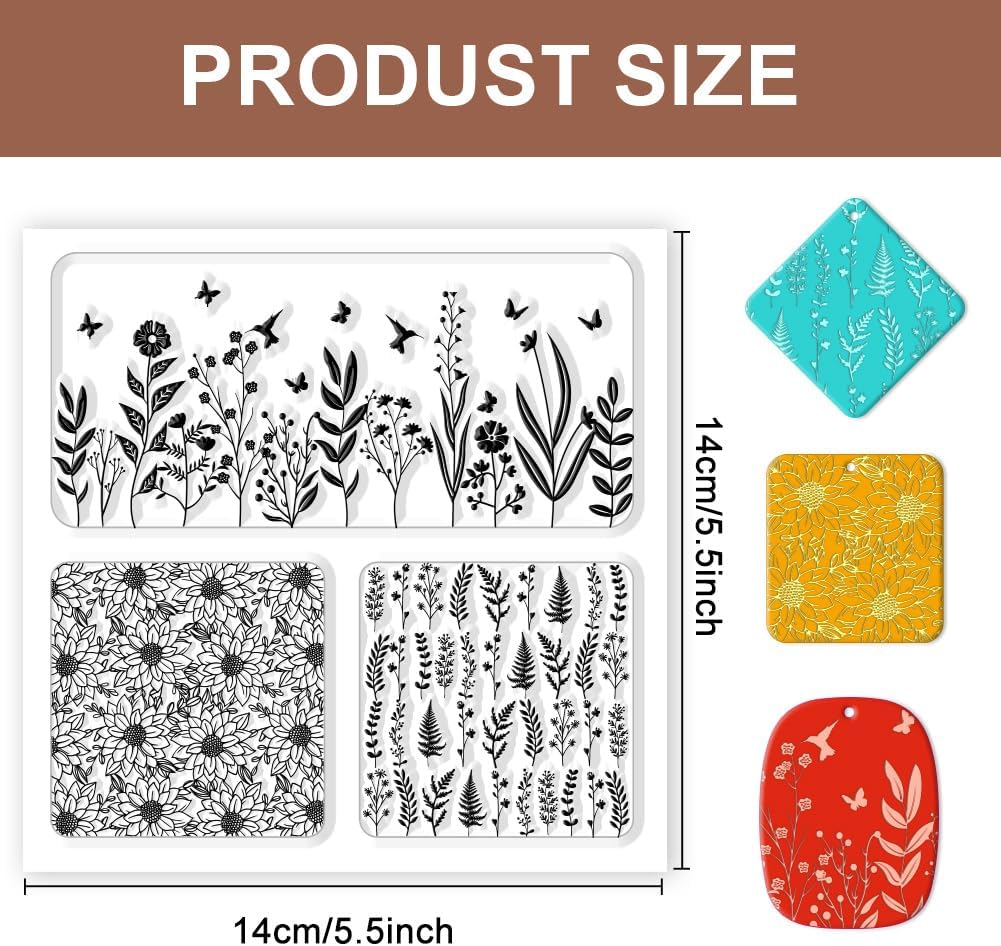 CHGCRAFT Polymer Clay Texture Sheet Leaves and Flowers Clay Texture Mat Floral Polymer Mats Earrings Tools for Jewelry Making DIY Crafts, 5.5x5.5inch