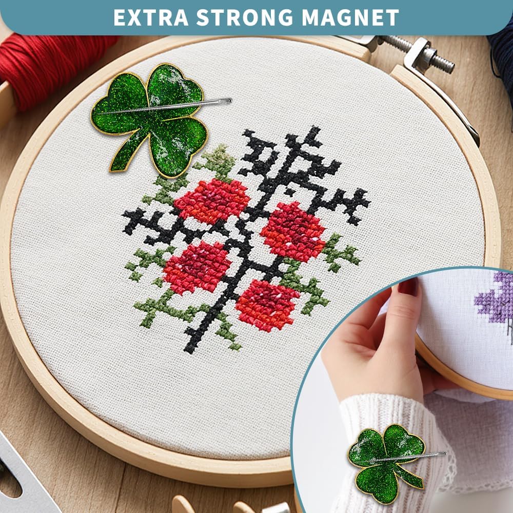 Magnetic Needle Minder Magnet Embroidery Accessories and Supplies Embroidery Needle Holder Cross Stitch Holder Needlework Supplies (Cardinal) (Shamrock)