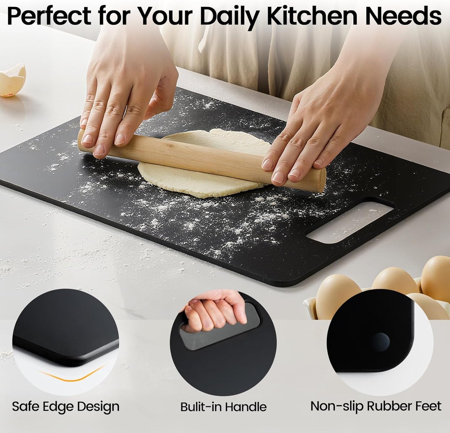 Cutting Boards for Kitchen [Set of 2], Wood Fiber Composite Cutting Board, Dishwasher Safe, Non Slip Non Toxic Chopping Board for Meat Vegetables Fruit Cheese - Black