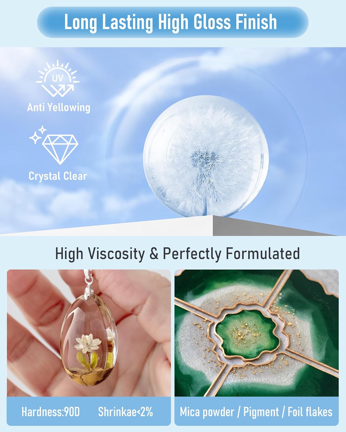 Nicpro UV Resin 500g, 2 PCS Crystal Clear UV Epoxy Resin Kit, High Viscosity & Quick Curing Glue Hard for Jewelry Making, Craft, Doming, DIY and Coating