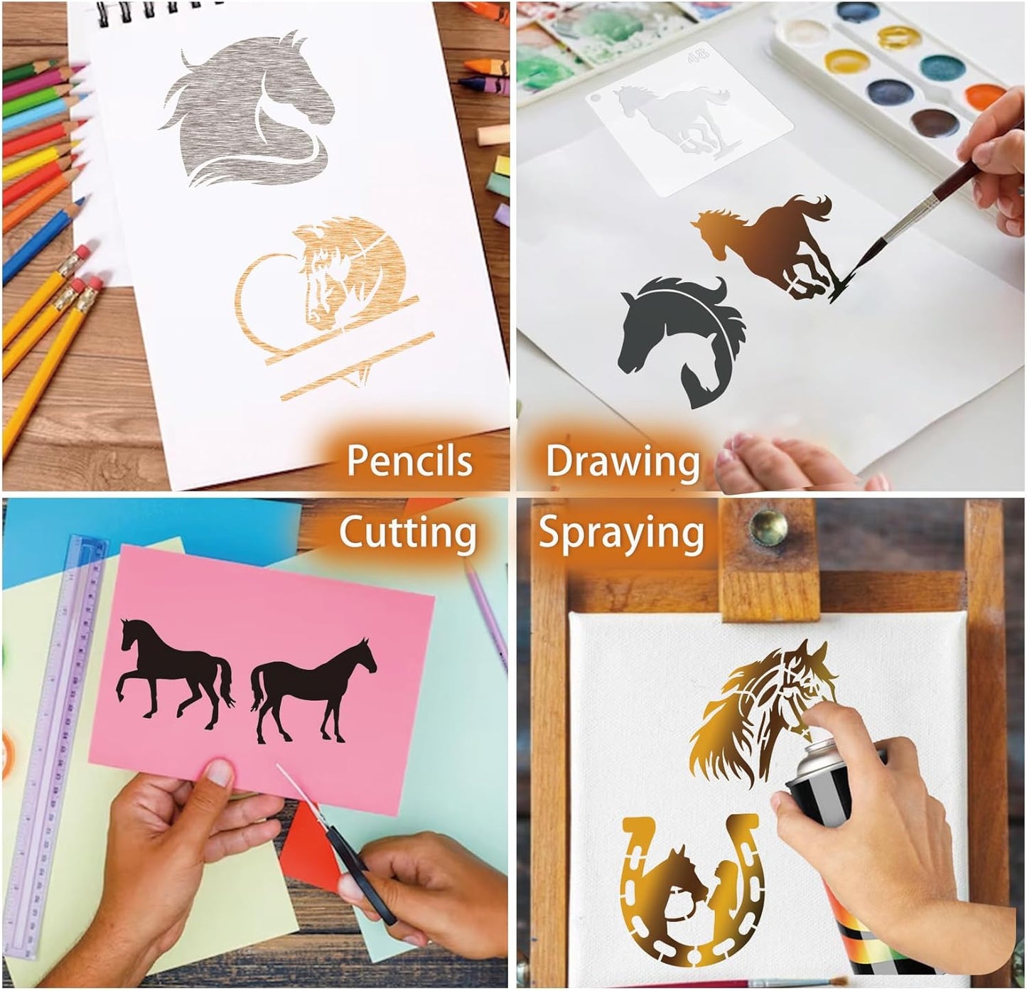 Small Stencils for Painting on Wood Reusable, 3 Inch Reusable Stencil for Craft Ornament Paint Template Stencils for Wall Card Rock Wood Signs Coasters Canvas Home Decor (Horse)