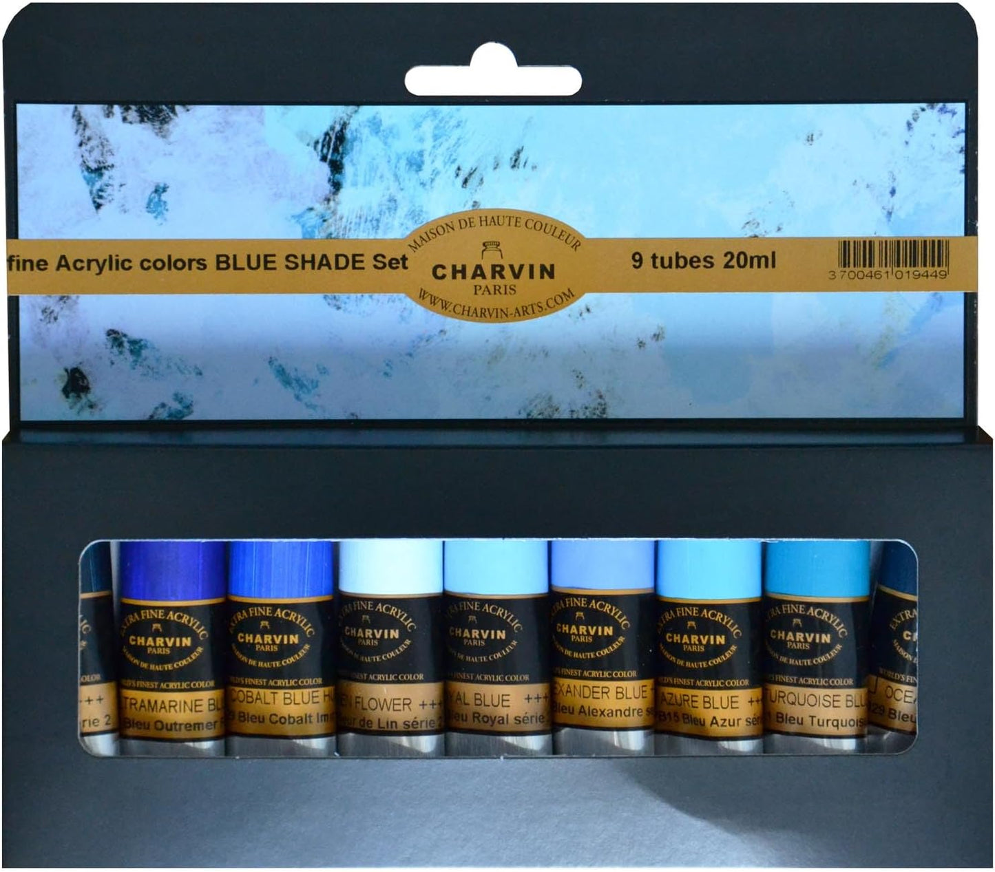 Charvin Extra Fine Professional Acrylic Paint Set for Artists, Blue Shades - Bonjour Set of 9, 20 ml Tubes, Triple-Milled, Lightfast Pigments, Artist Acrylic Paints in Nature-Inspired Hues