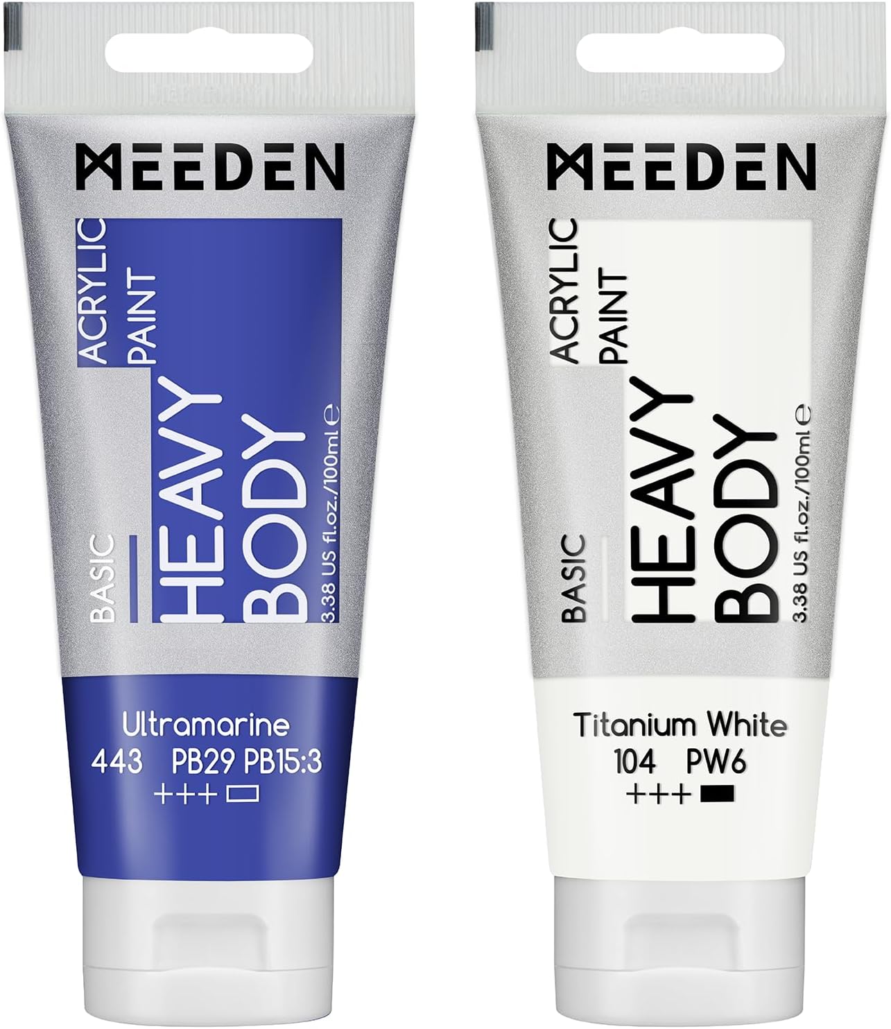MEEDEN Acrylic Paint Ultramarine Blue: 100ml/3.38oz Heavy Body Acrylic Paint Tube Bundled with Additional Titanium White Color for Art Craft Painting